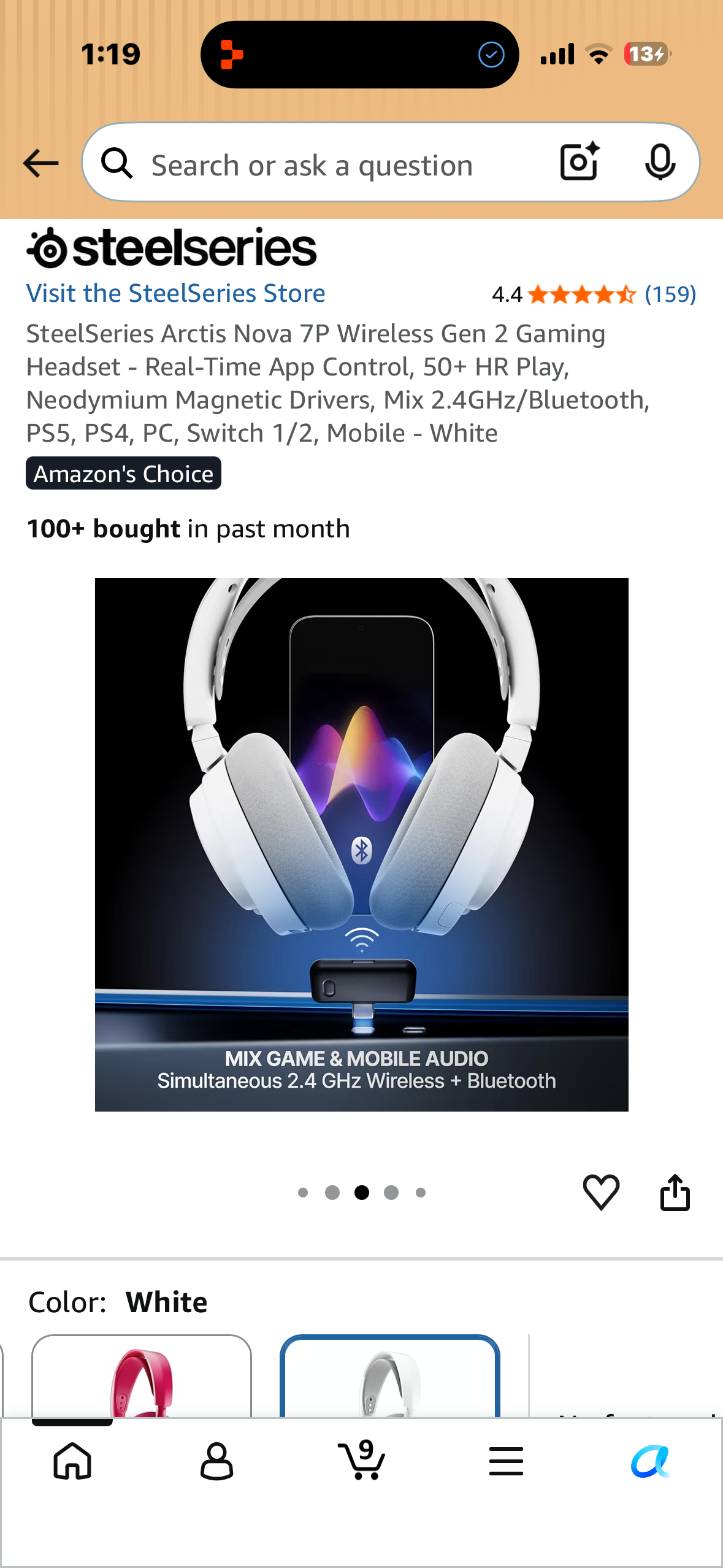 SteelSeries Arctis Nova 7P Wireless Gen 2 Gaming Headset - Real-Time App Control, 50+ HR Play, Neodymium Magnetic Drivers, Mix 2.4GHz/Bluetooth, PS5, PS4, PC, Switch 1/2, Mobile - White