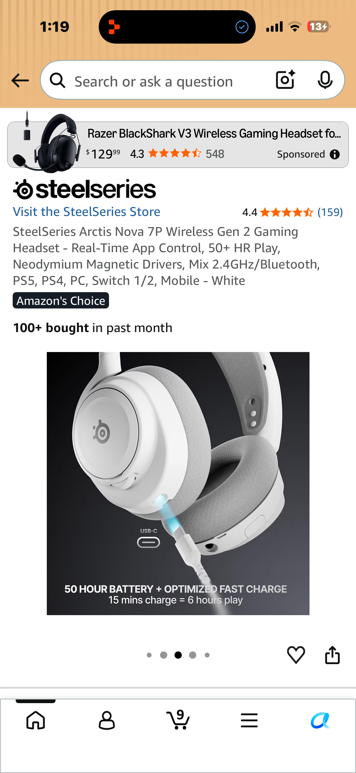 SteelSeries Arctis Nova 7P Wireless Gen 2 Gaming Headset - Real-Time App Control, 50+ HR Play, Neodymium Magnetic Drivers, Mix 2.4GHz/Bluetooth, PS5, PS4, PC, Switch 1/2, Mobile - White