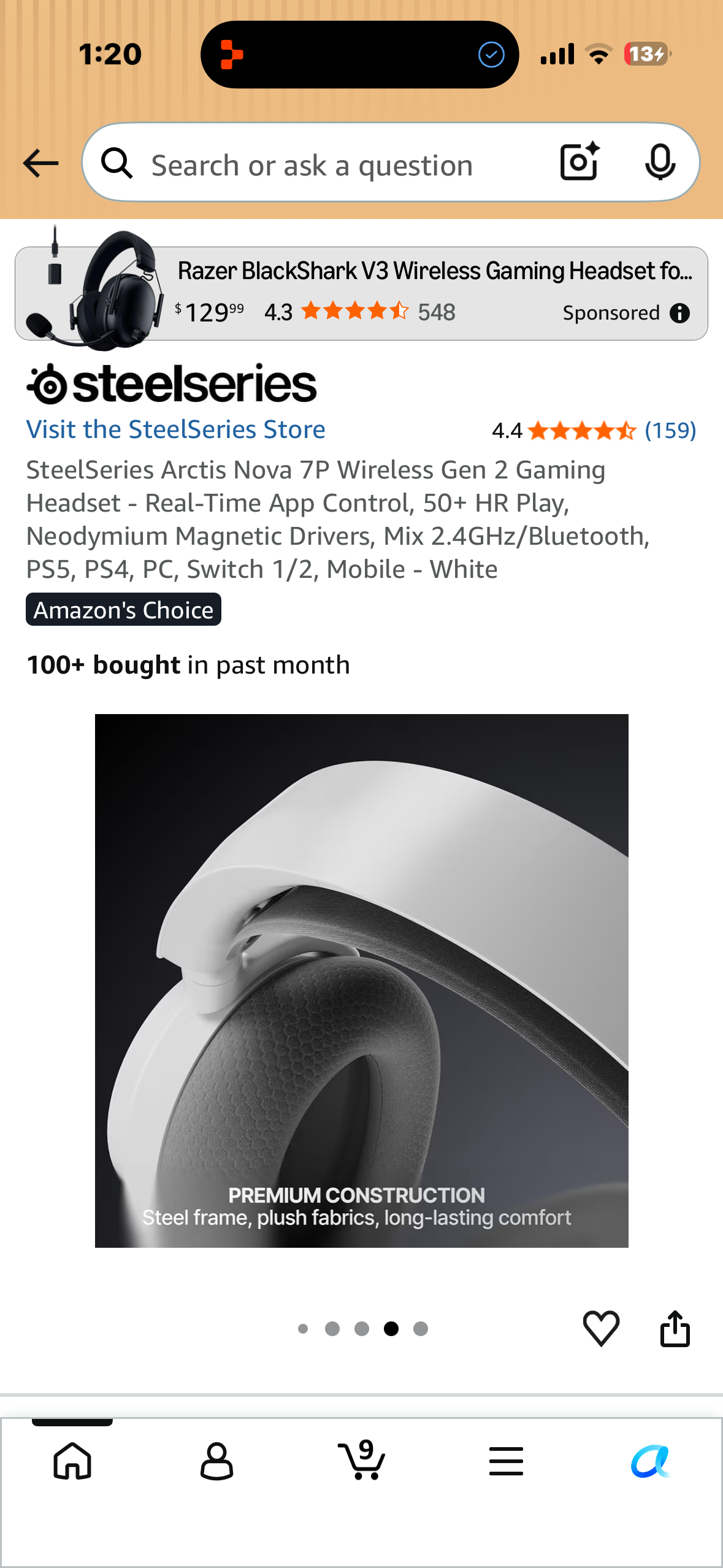 SteelSeries Arctis Nova 7P Wireless Gen 2 Gaming Headset - Real-Time App Control, 50+ HR Play, Neodymium Magnetic Drivers, Mix 2.4GHz/Bluetooth, PS5, PS4, PC, Switch 1/2, Mobile - White