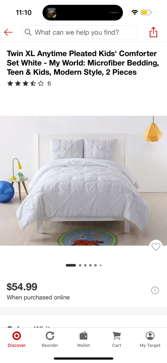 Twin XL Anytime Pleated Kids' Comforter Set White - My World: Microfiber Bedding, Teen & Kids, Modern Style, 2 Pieces
