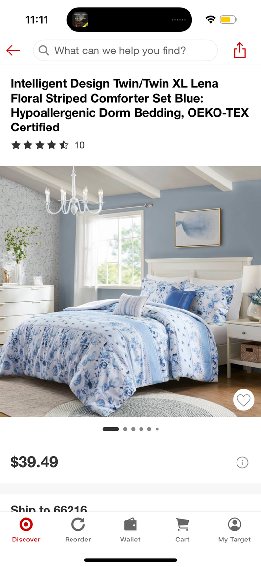 Intelligent Design Twin/Twin XL Lena Floral Striped Comforter Set Blue: Hypoallergenic Dorm Bedding, OEKO-TEX Certified