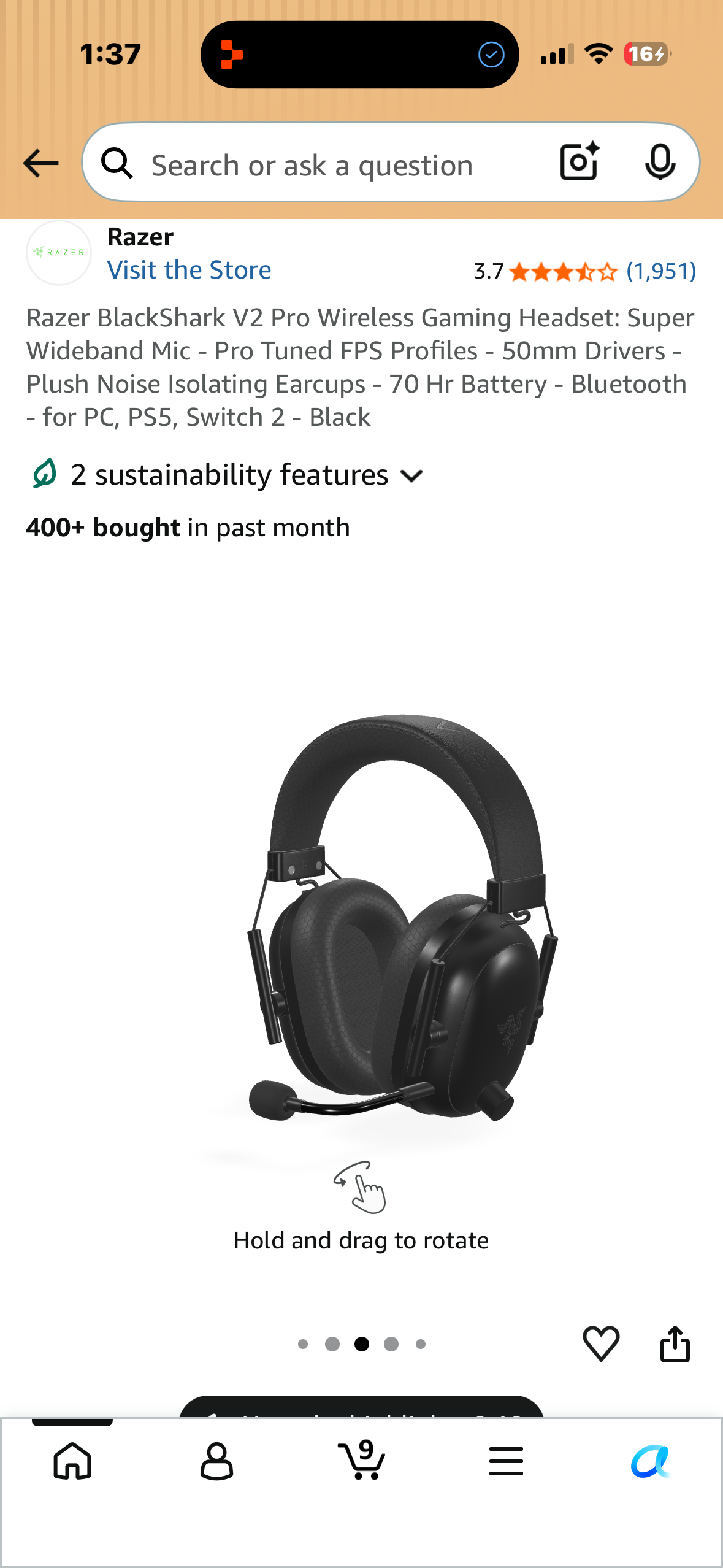 Razer BlackShark V2 Pro Wireless Gaming Headset: Super Wideband Mic - Pro Tuned FPS Profiles - 50mm Drivers - Plush Noise Isolating Earcups - 70 Hr Battery - Bluetooth - for PC, PS5, Switch 2 - Black