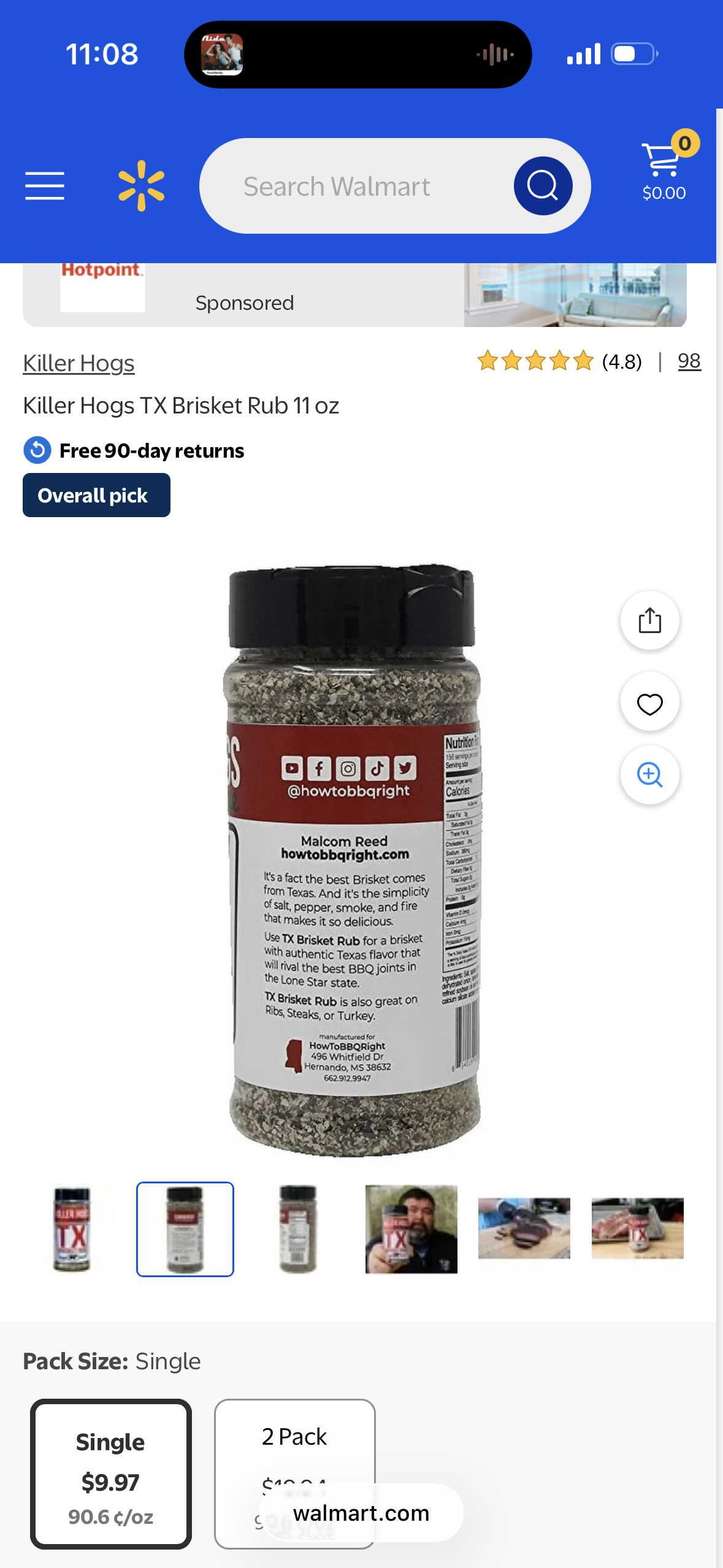 Killer Hogs TX Brisket Rub 11 oz