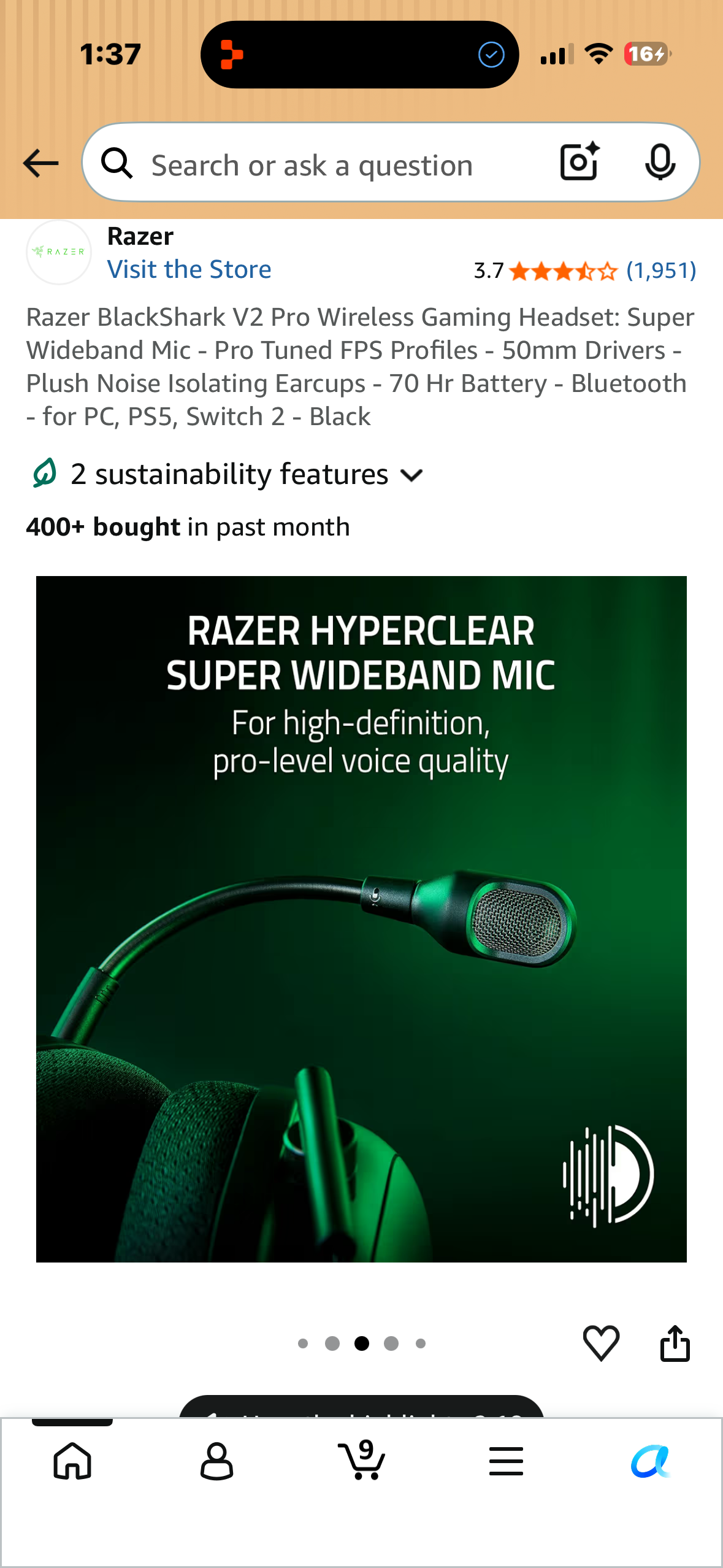 Razer BlackShark V2 Pro Wireless Gaming Headset: Super Wideband Mic - Pro Tuned FPS Profiles - 50mm Drivers - Plush Noise Isolating Earcups - 70 Hr Battery - Bluetooth - for PC, PS5, Switch 2 - Black
