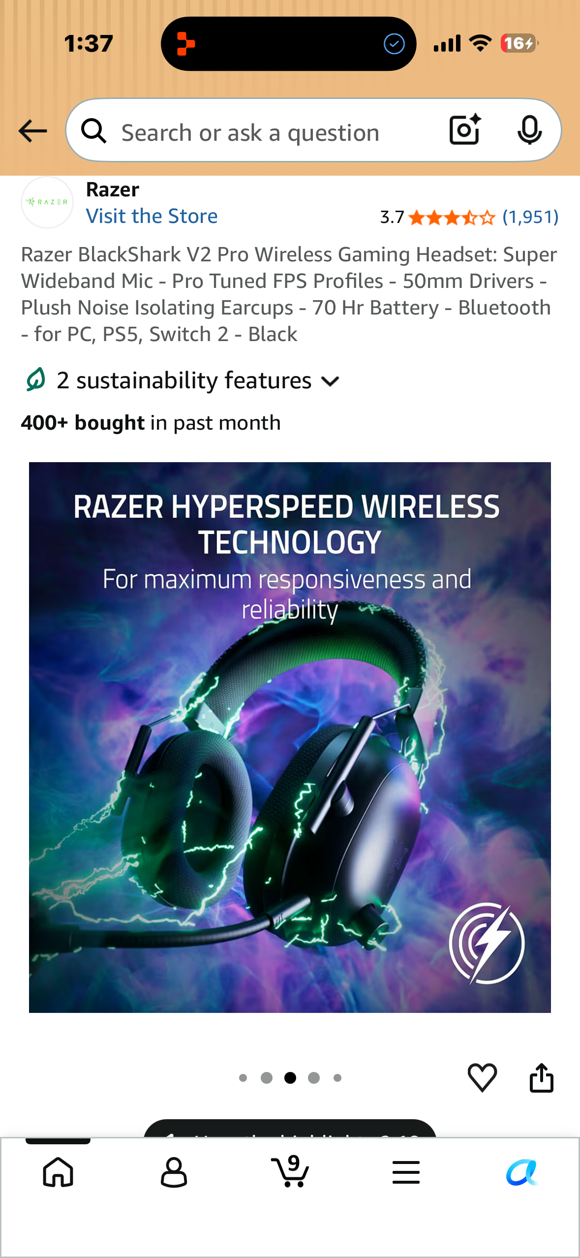 Razer BlackShark V2 Pro Wireless Gaming Headset: Super Wideband Mic - Pro Tuned FPS Profiles - 50mm Drivers - Plush Noise Isolating Earcups - 70 Hr Battery - Bluetooth - for PC, PS5, Switch 2 - Black