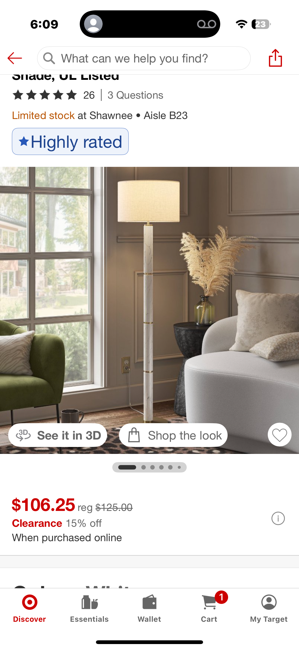 Faux Marble Stick Floor Lamp White - Threshold™: Modern Standing Lamp, Linen Shade, UL Listed
