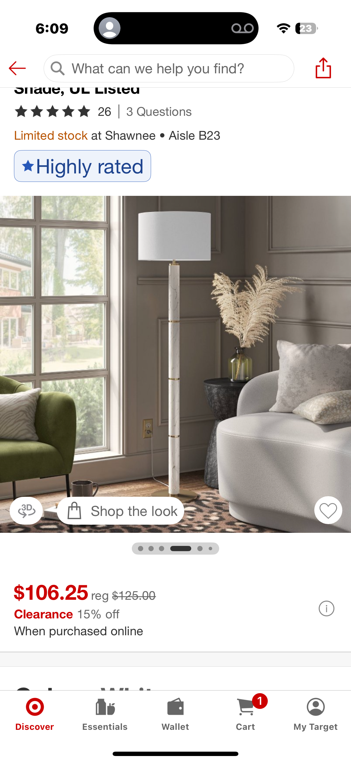 Faux Marble Stick Floor Lamp White - Threshold™: Modern Standing Lamp, Linen Shade, UL Listed