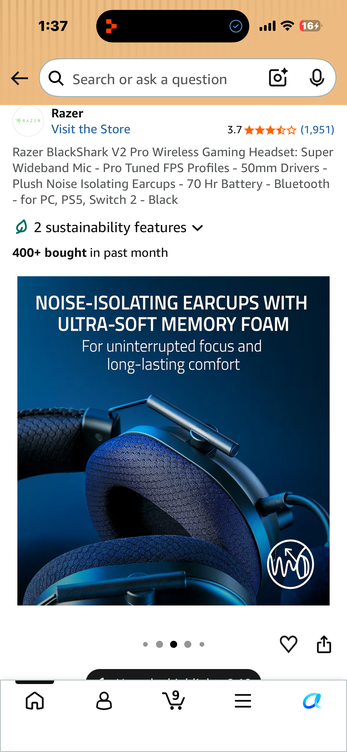 Razer BlackShark V2 Pro Wireless Gaming Headset: Super Wideband Mic - Pro Tuned FPS Profiles - 50mm Drivers - Plush Noise Isolating Earcups - 70 Hr Battery - Bluetooth - for PC, PS5, Switch 2 - Black