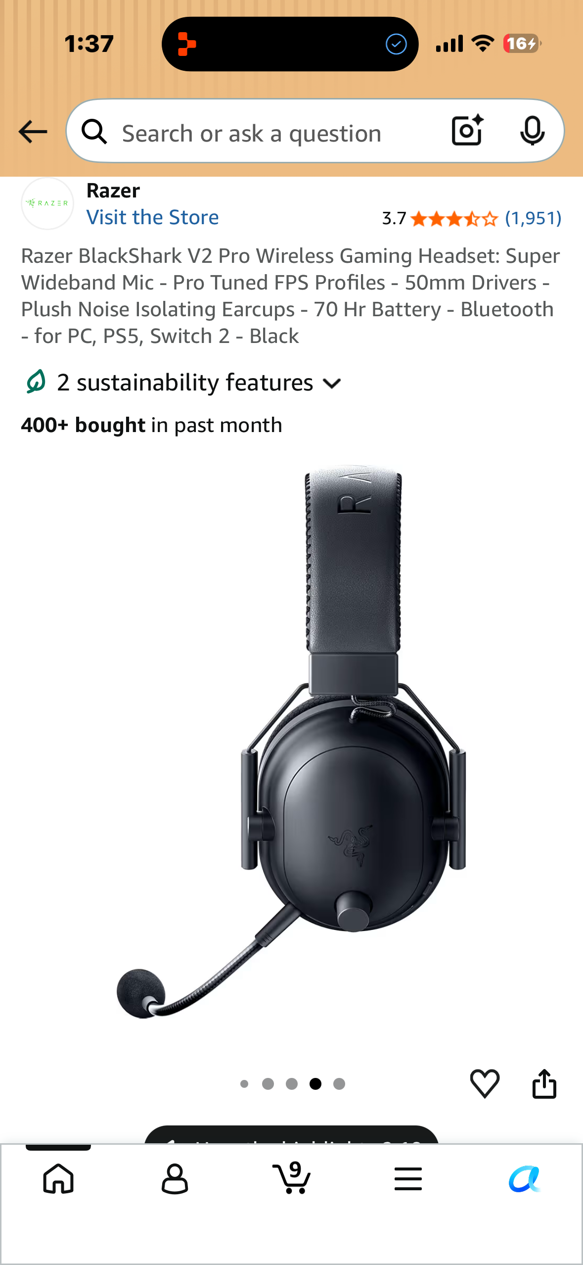 Razer BlackShark V2 Pro Wireless Gaming Headset: Super Wideband Mic - Pro Tuned FPS Profiles - 50mm Drivers - Plush Noise Isolating Earcups - 70 Hr Battery - Bluetooth - for PC, PS5, Switch 2 - Black