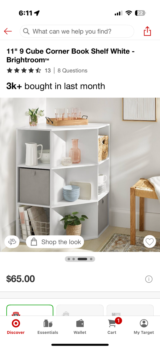 11" 9 Cube Corner Book Shelf White - Brightroom™