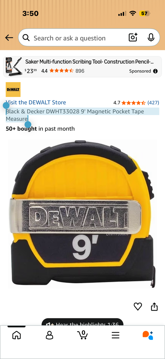Dewalt  9' Magnetic Pocket Tape Measure