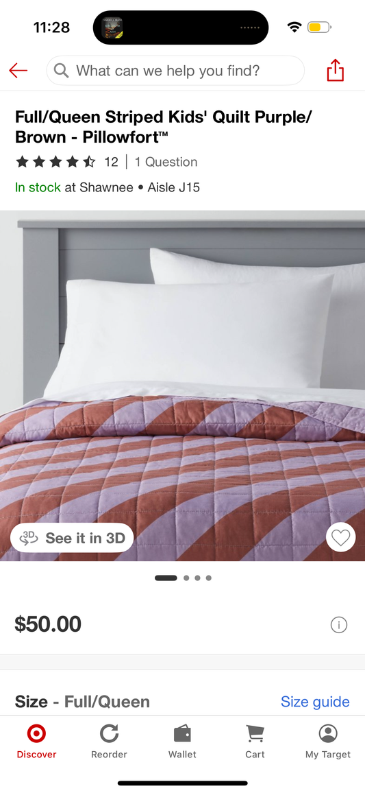 Full/Queen Striped Kids' Quilt Purple/ Brown - Pillowfort™