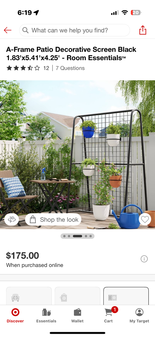 A-Frame Patio Decorative Screen Black 1.83'x5.41'x4.25' - Room Essentials™