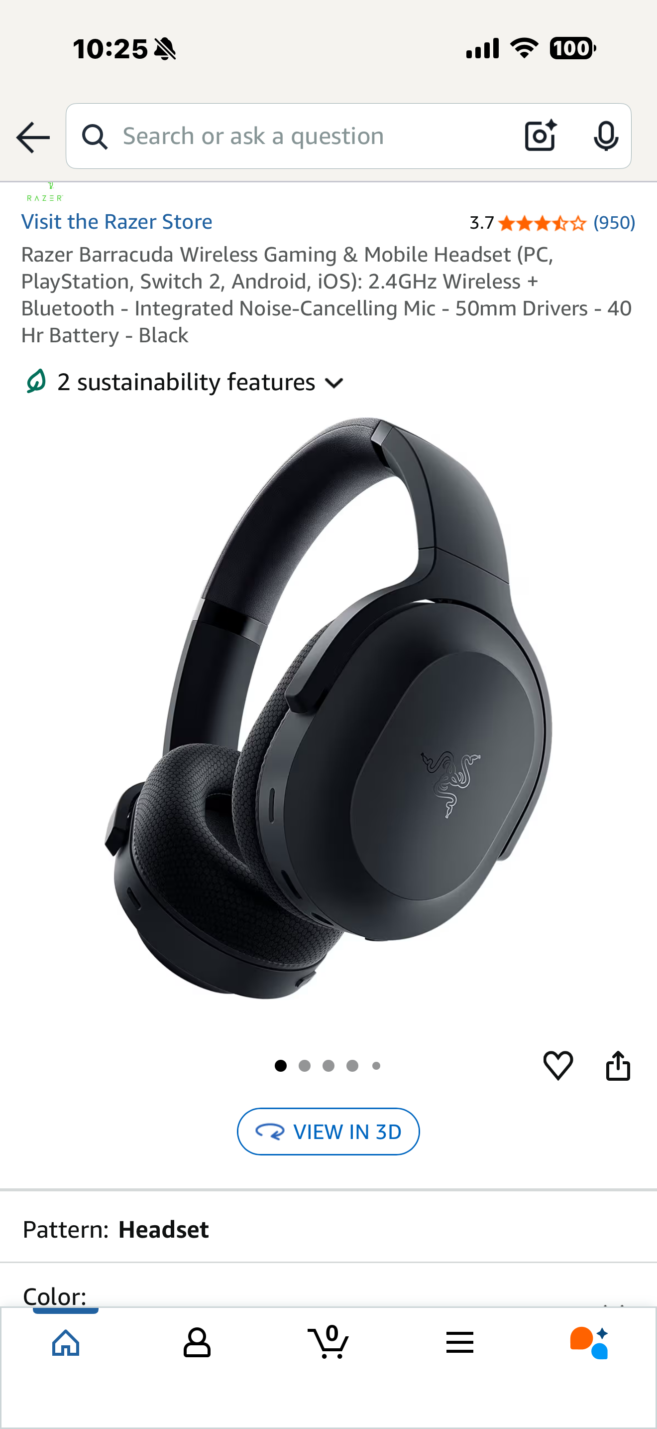 Razer Barracuda Wireless Gaming & Mobile Headset (PC, PlayStation, Switch 2, Android, iOS): 2.4GHz Wireless + Bluetooth - Integrated Noise-Cancelling Mic - 50mm Drivers - 40 Hr Battery - Black