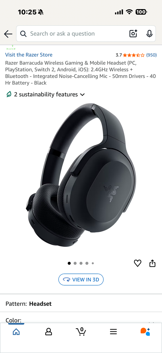 Razer Barracuda Wireless Gaming & Mobile Headset (PC, PlayStation, Switch 2, Android, iOS): 2.4GHz Wireless + Bluetooth - Integrated Noise-Cancelling Mic - 50mm Drivers - 40 Hr Battery - Black
