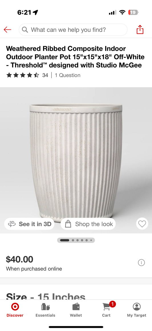 Weathered Ribbed Composite Indoor Outdoor Planter Pot 15"x15"x18" Off-White - Threshold™ designed with Studio McGee