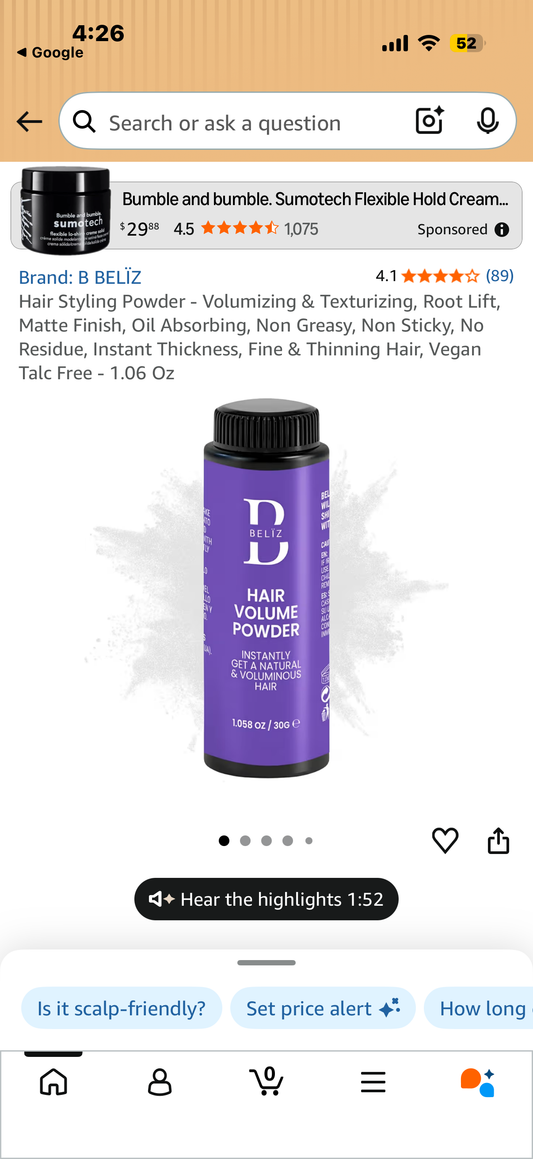 Hair Styling Powder - Volumizing & Texturizing, Root Lift, Matte Finish, Oil Absorbing, Non Greasy, Non Sticky, No Residue, Instant Thickness, Fine & Thinning Hair, Vegan Talc Free - 1.06 Oz