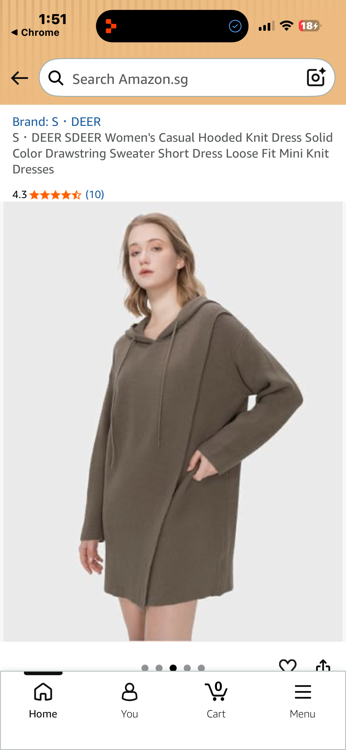 S・DEER SDEER Women's Casual Hooded Knit Dress Solid Color Drawstring Sweater Short Dress Loose Fit Mini Knit Dresses (Size Small)