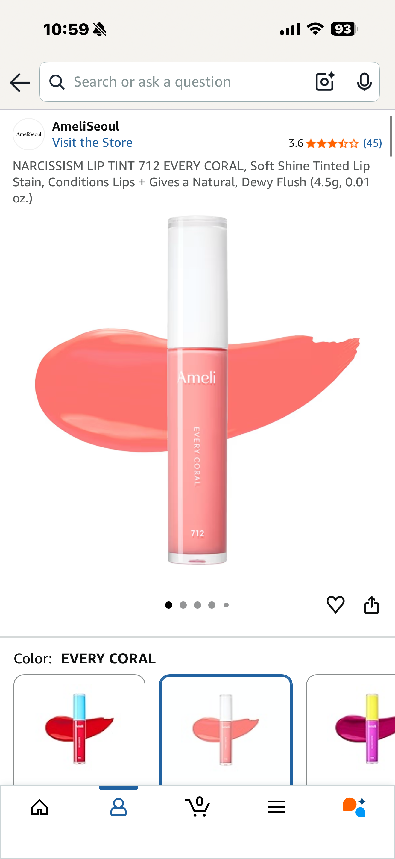 NARCISSISM LIP TINT 712 EVERY CORAL, Soft Shine Tinted Lip Stain, Conditions Lips + Gives a Natural, Dewy Flush (4.5g, 0.01 oz