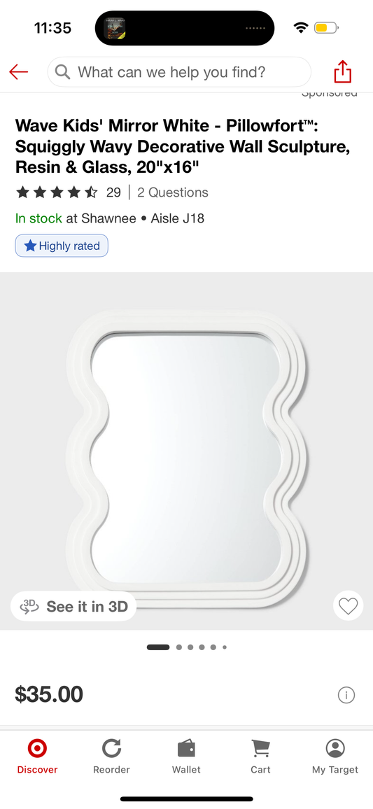 Wave Kids' Mirror White - Pillowfort™: Squiggly Wavy Decorative Wall Sculpture, Resin & Glass, 20"x16"