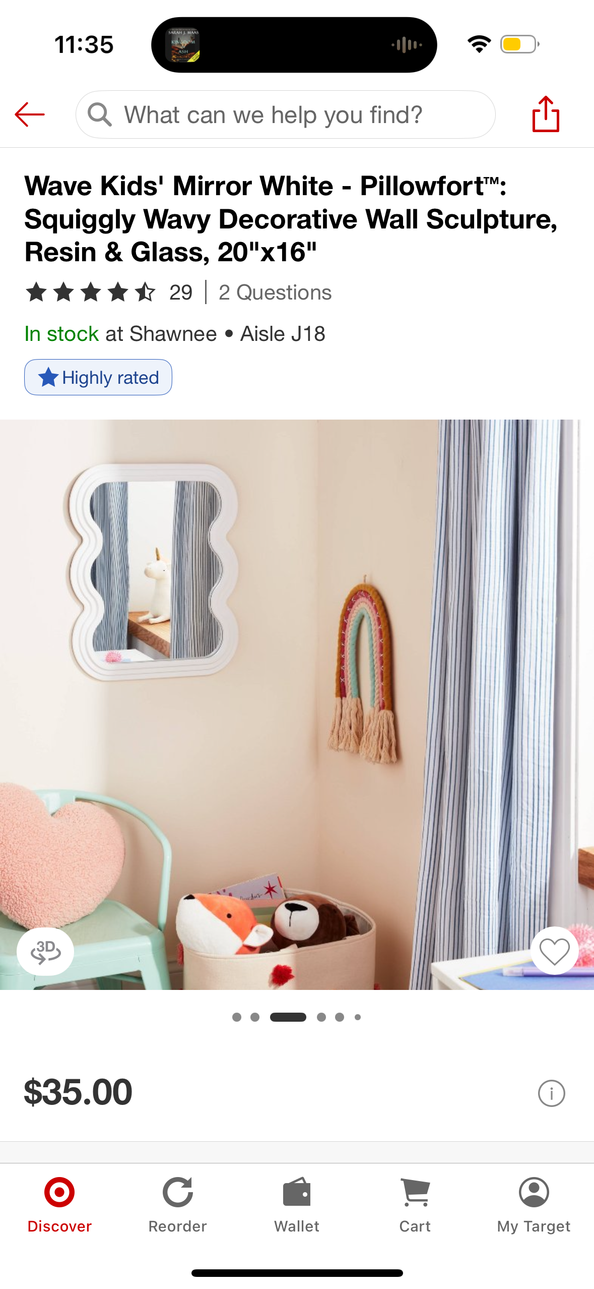 Wave Kids' Mirror White - Pillowfort™: Squiggly Wavy Decorative Wall Sculpture, Resin & Glass, 20"x16"