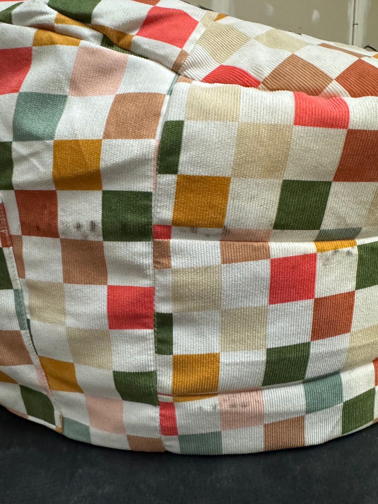 Settle in Kids' Bean Bag Checkered - Pillowfort™: Multicolored, Double-Stitched, Pocket, Handle, Indoor Use, Ages 3-9