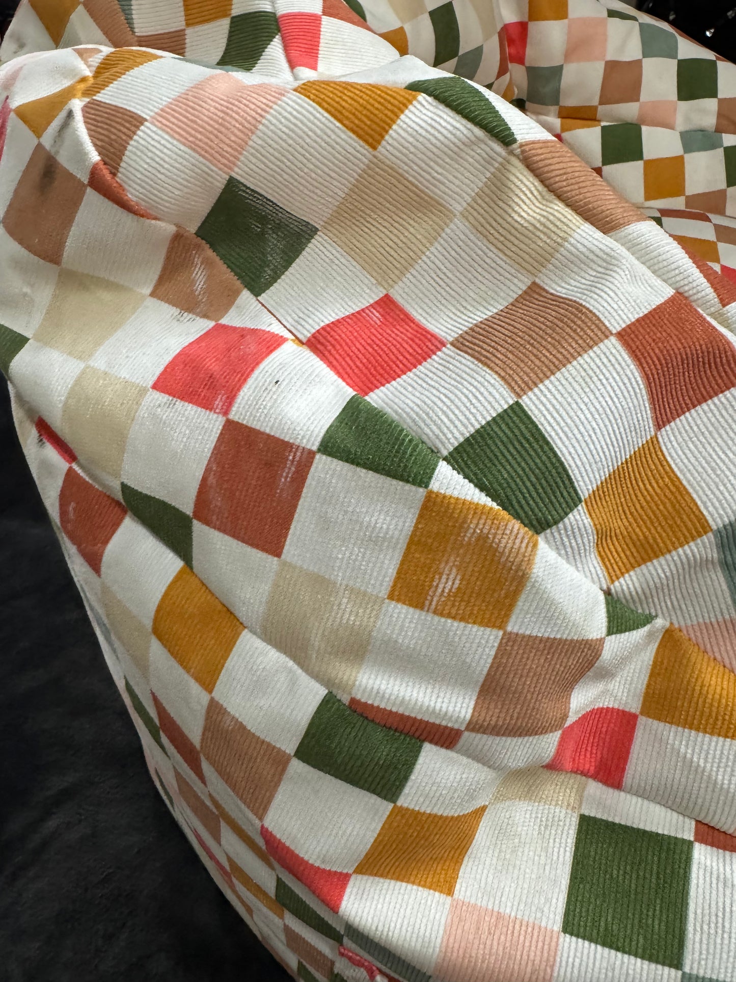 Settle in Kids' Bean Bag Checkered - Pillowfort™: Multicolored, Double-Stitched, Pocket, Handle, Indoor Use, Ages 3-9