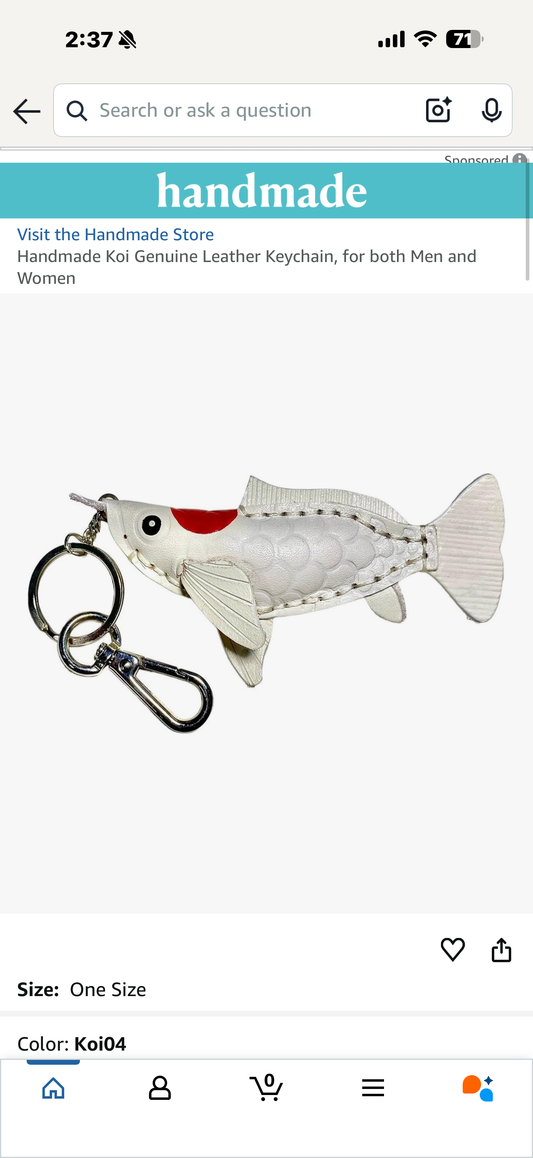 Handmade Koi Genuine Leather Keychain, for both Men and Women