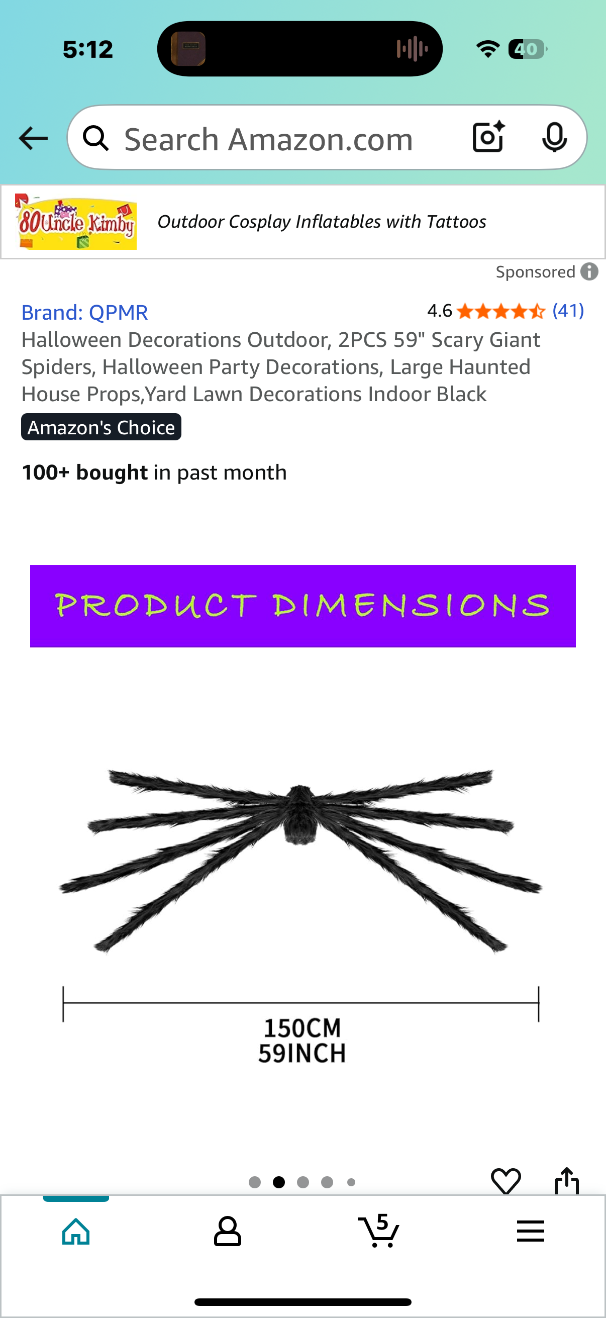 Halloween Decorations Outdoor, 2PCS 59" Scary Giant Spiders, Halloween Party Decorations, Large Haunted House Props,Yard Lawn Decorations Indoor Black