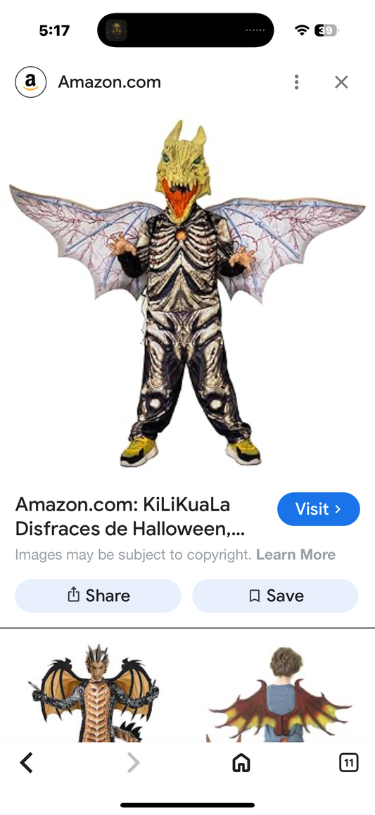Realistic Dinosaur/Dragon Costume with Flashing Lights and Sound Effects For Kids (Size 8-10 years)