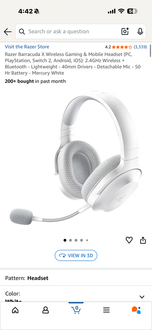 Razer Barracuda X Wireless Gaming & Mobile Headset (PC, PlayStation, Switch 2, Android, iOS): 2.4GHz Wireless + Bluetooth - Lightweight - 40mm Drivers - Detachable Mic - 50 Hr Battery - Mercury White