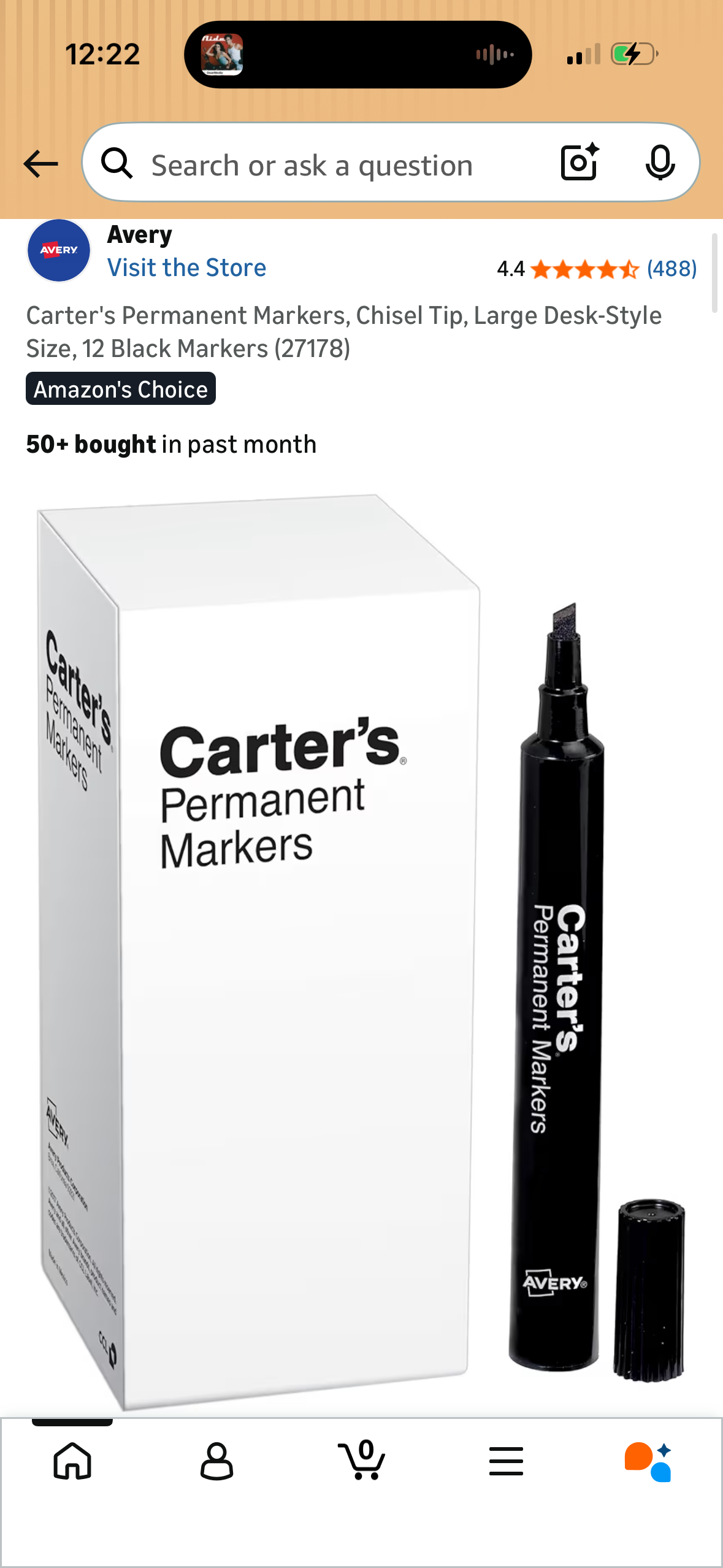 Carter's Permanent Markers, Chisel Tip, Large Desk-Style Size, 12 Black Markers (27178)