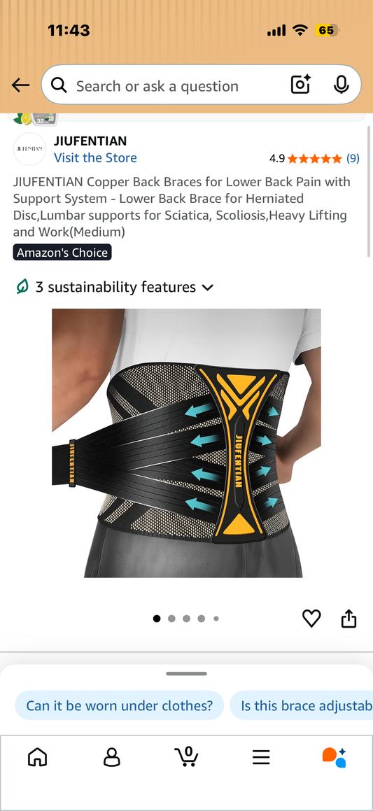 JIUFENTIAN Copper Back Braces for Lower Back Pain with Support System - Lower Back Brace for Herniated Disc,Lumbar supports for Sciatica, Scoliosis,Heavy Lifting and Work(Size Medium)