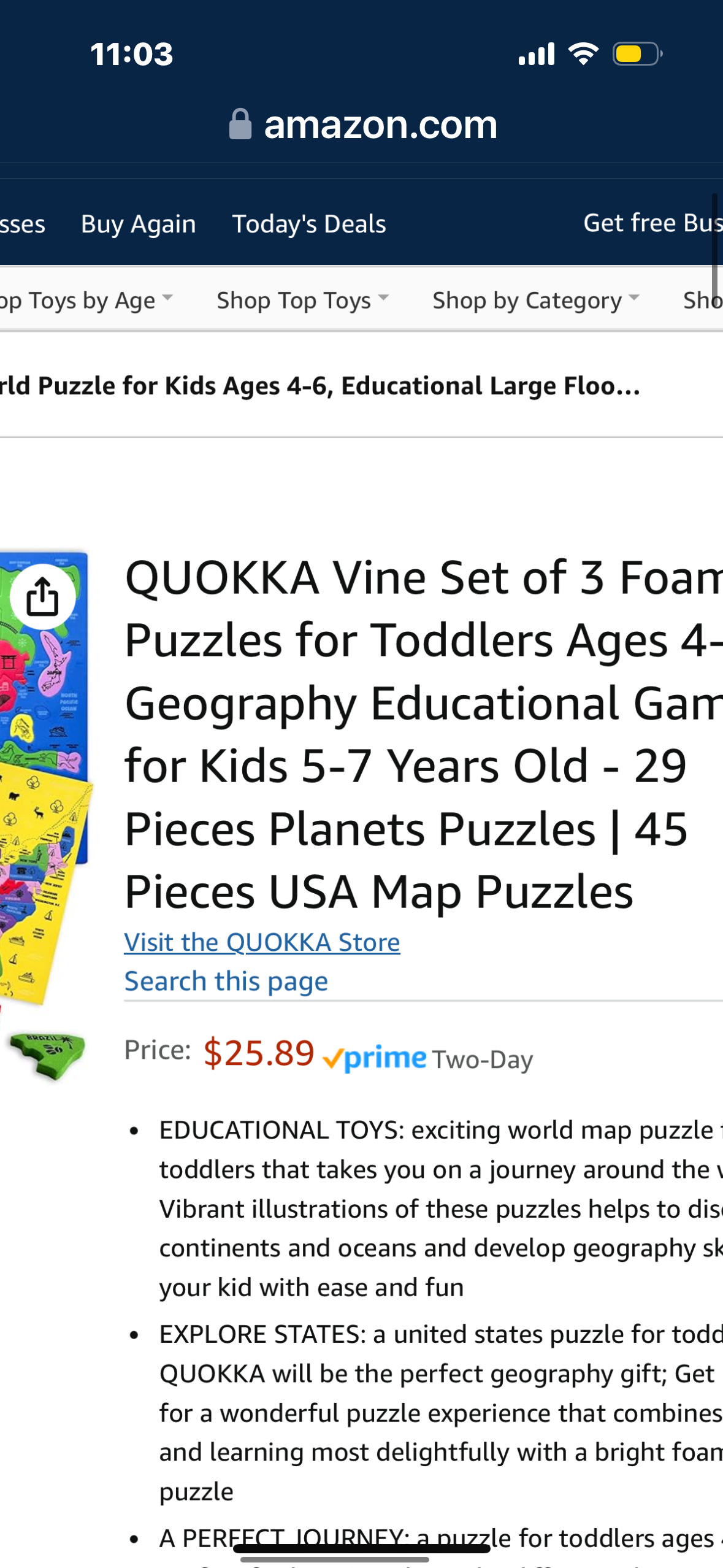 QUOKKA Set of 3 Foam Puzzles for Toddlers Ages 4-6 - Geography Educational Games for Kids 5-7 Years Old