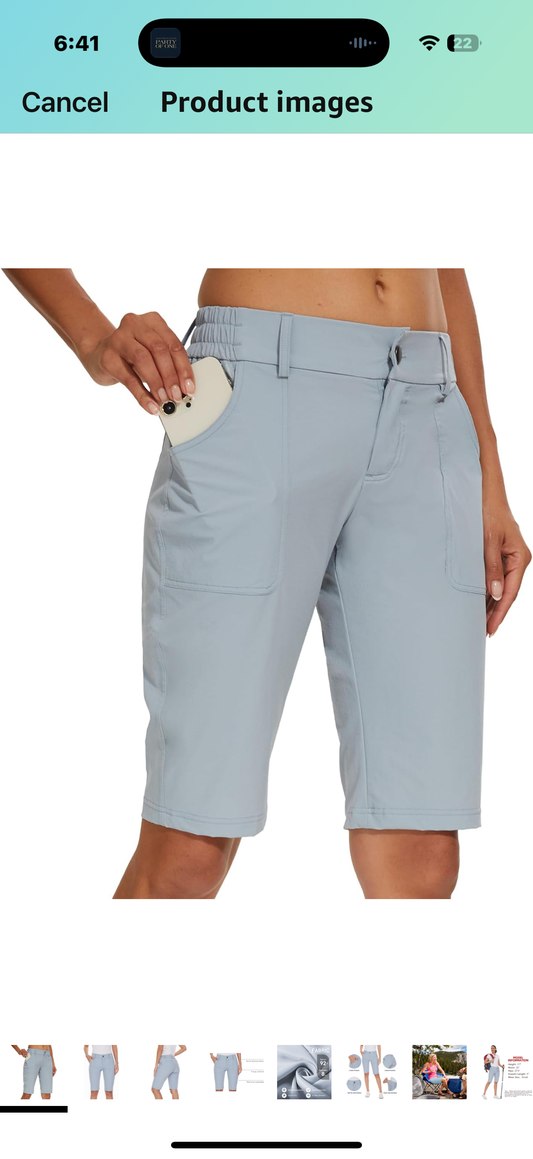 Womens Shorts 9'' Bermuda Knee Length Golf Shorts Stretch Quick Dry with Pockets (Size Medium)