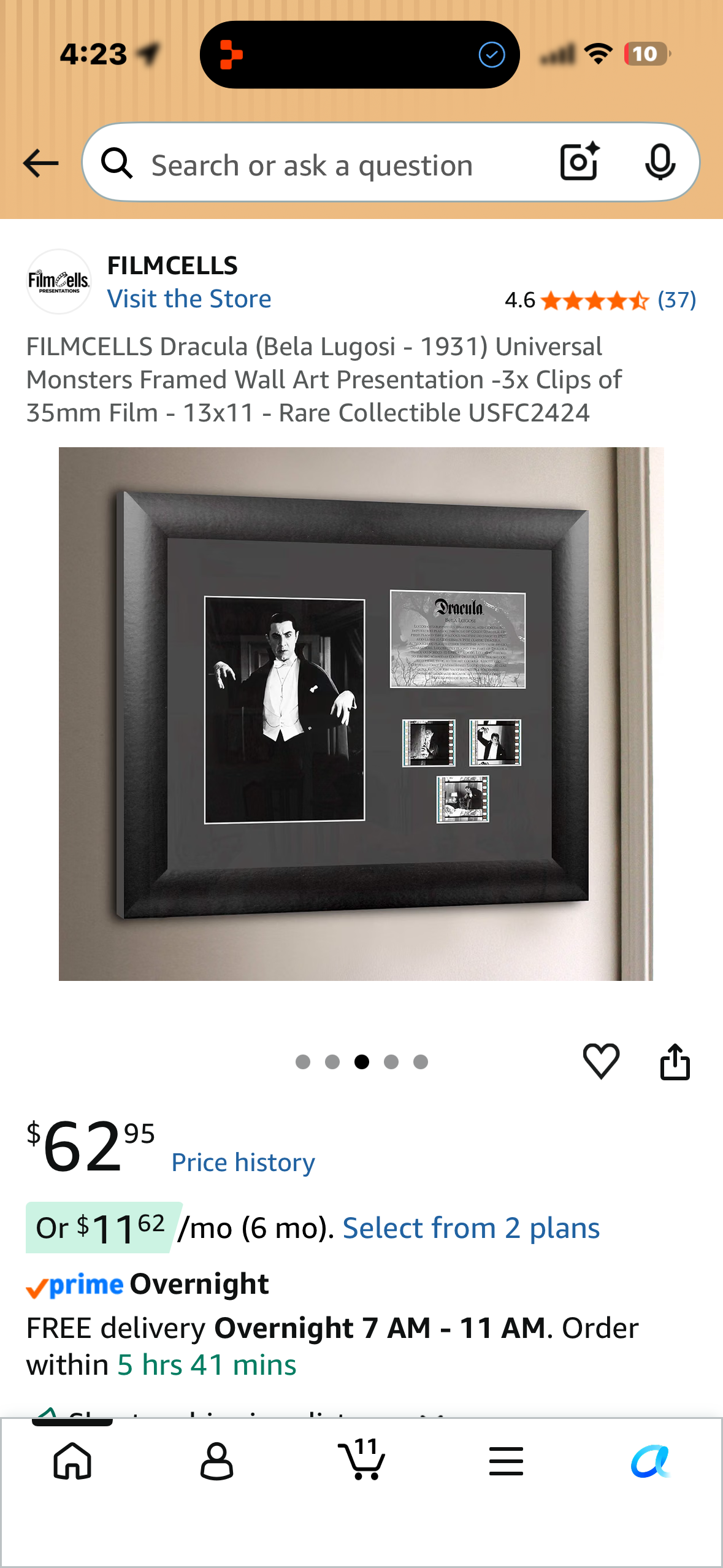 Dracula (Bela Lugosi 1931) Universal Monsters FILMCELLS Framed Wall Art Presentation -3x Clips of 35mm Film - 13x11