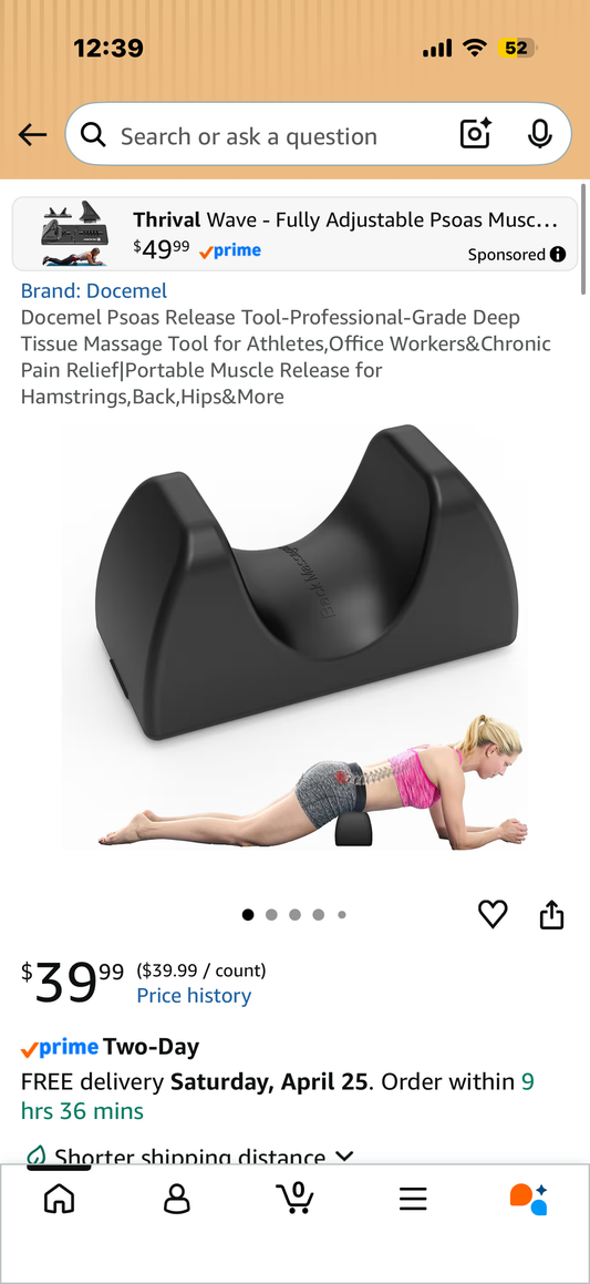 Docemel Psoas Release Tool-Professional-Grade Deep Tissue Massage Tool for Athletes,Office Workers&Chronic Pain Relief|Portable Muscle Release for Hamstrings,Back,Hips&More