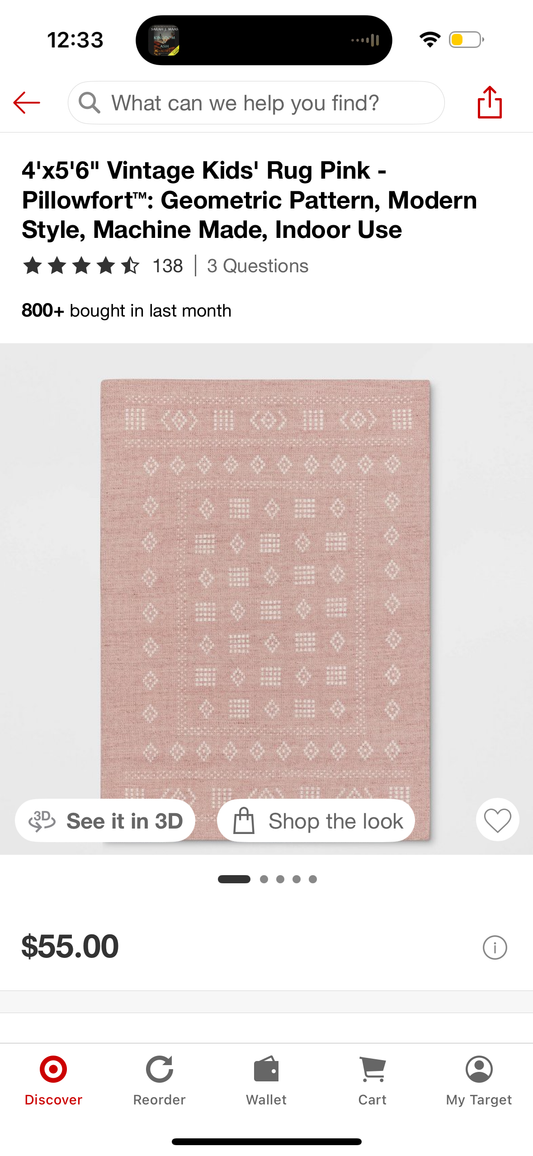 4'x5'6" Vintage Kids' Rug Pink - Pillowfort™: Geometric Pattern, Modern Style, Machine Made, Indoor Use