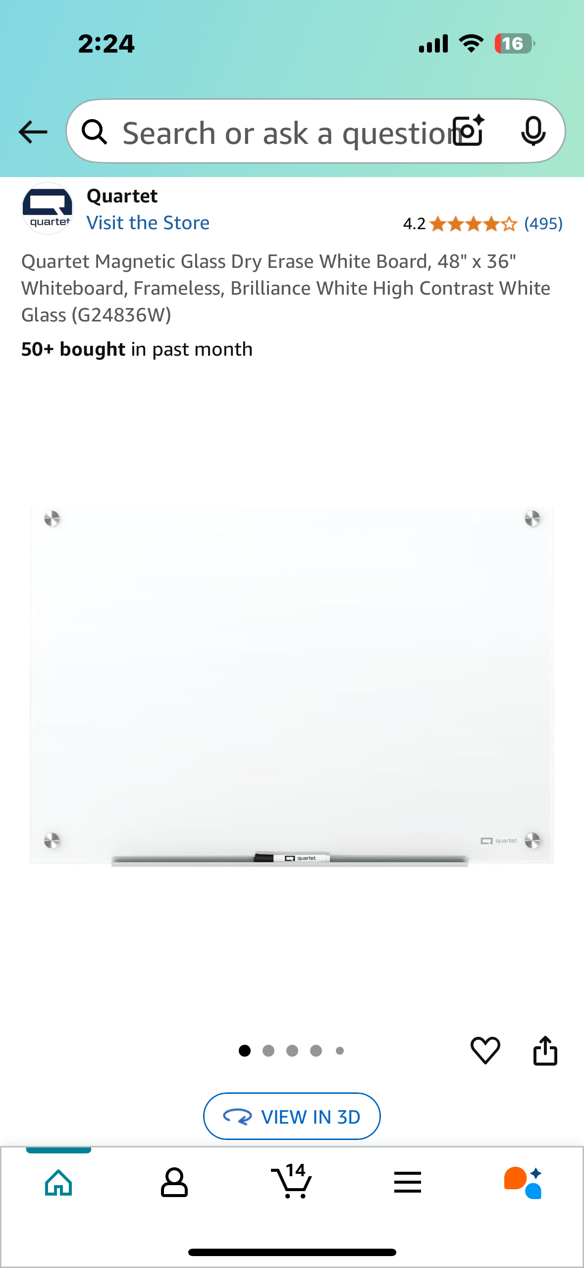 New - Quartet Magnetic Glass Dry Erase White Board, 48" x 36" Whiteboard, Frameless, Brilliance White High Contrast White Glass (G24836W) (O383)
