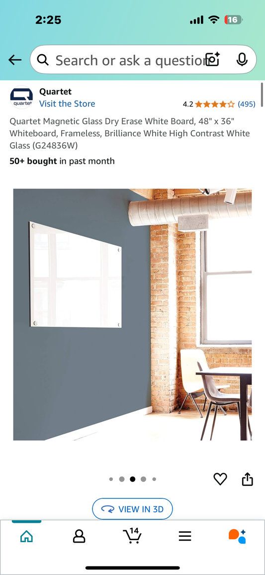 New - Quartet Magnetic Glass Dry Erase White Board, 48" x 36" Whiteboard, Frameless, Brilliance White High Contrast White Glass (G24836W) (O383)