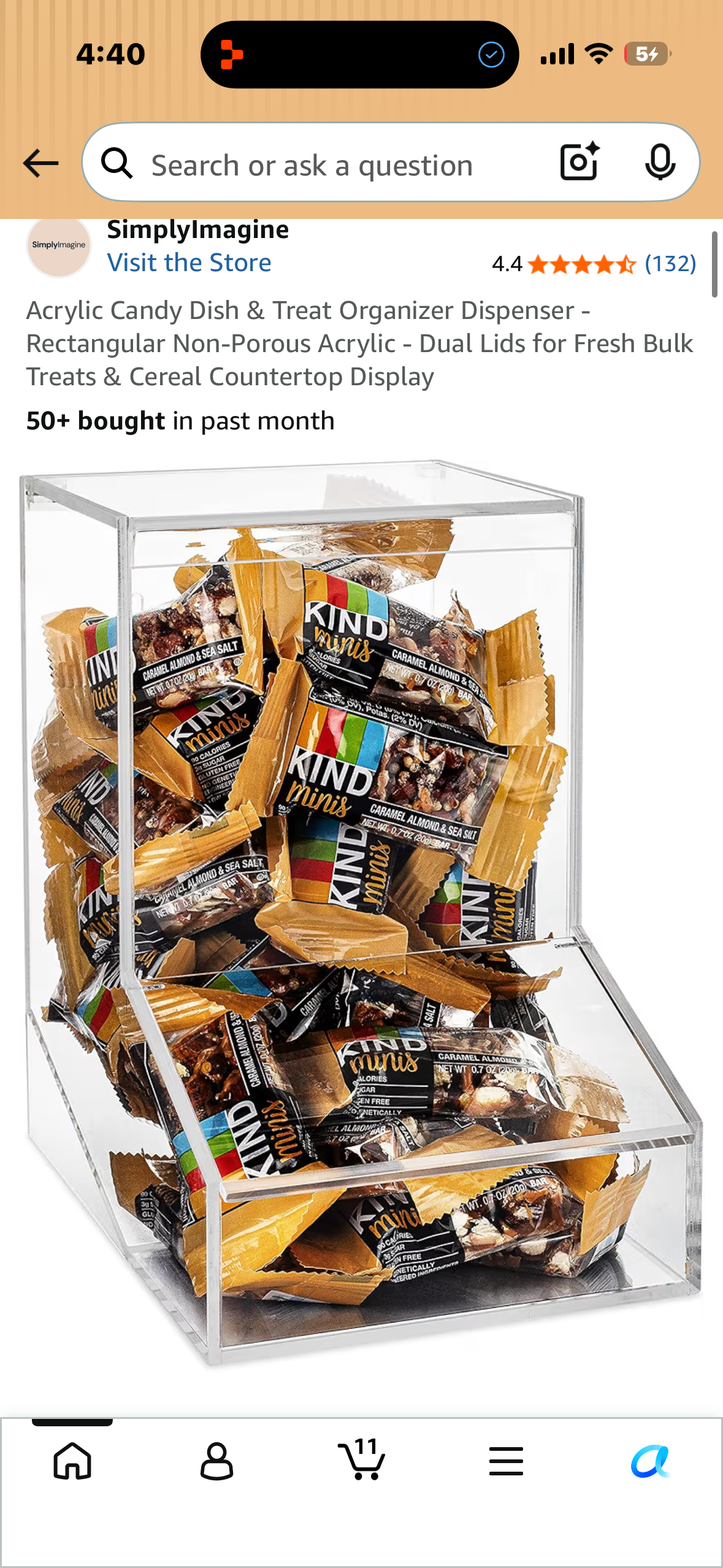 Acrylic Candy Dish & Treat Organizer Dispenser - Rectangular Non-Porous Acrylic - Dual Lids for Fresh Bulk Treats & Cereal Countertop Display