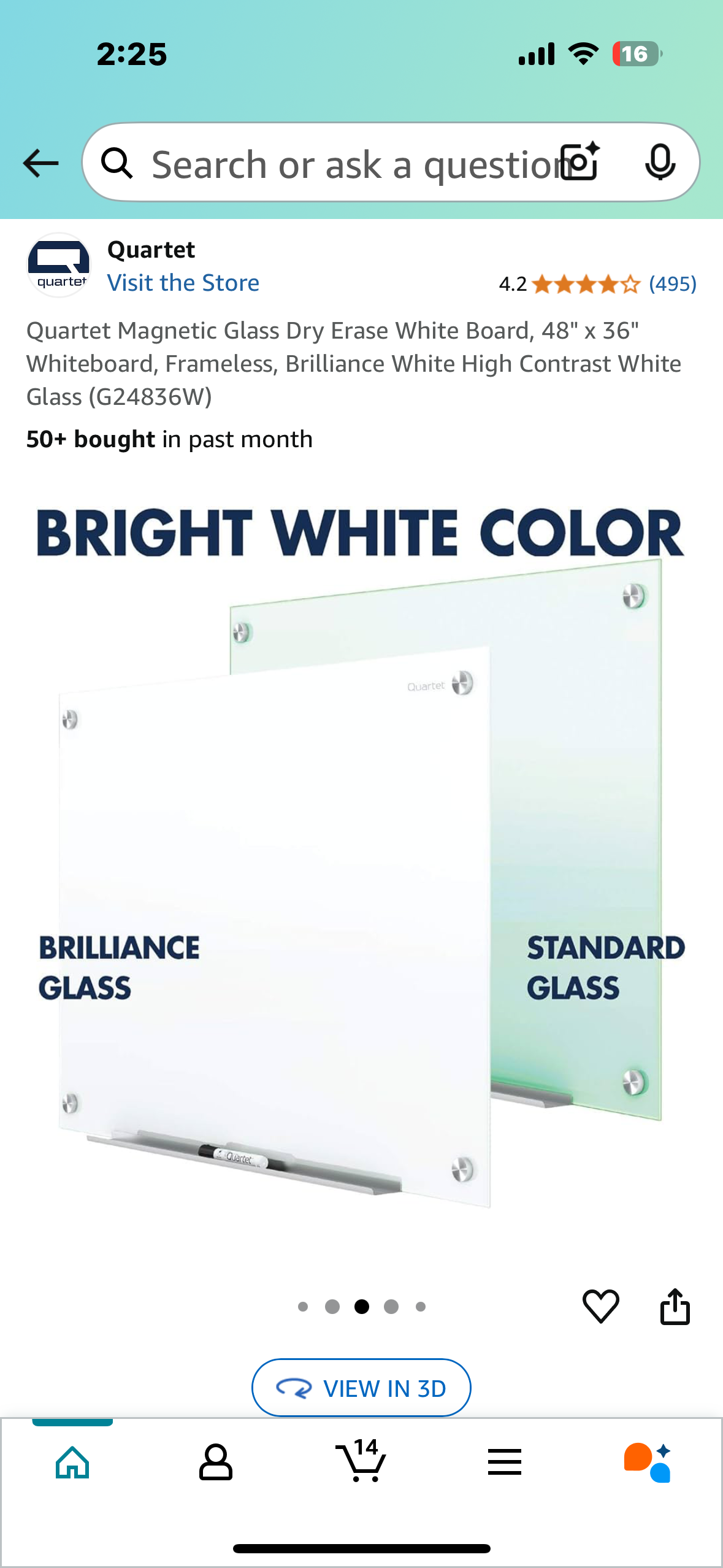 New - Quartet Magnetic Glass Dry Erase White Board, 48" x 36" Whiteboard, Frameless, Brilliance White High Contrast White Glass (G24836W) (O383)