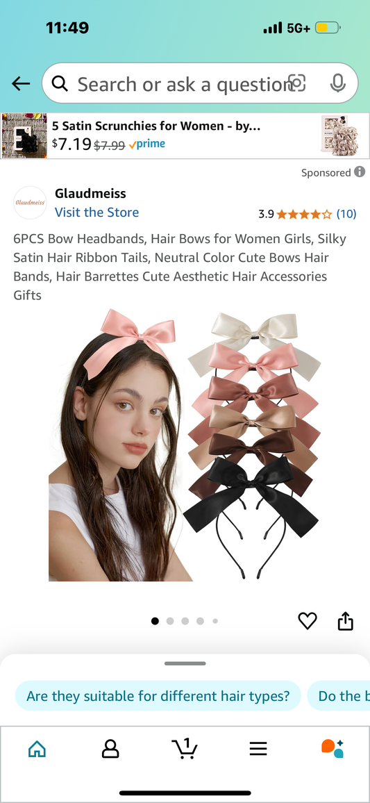 6PCS Bow Headbands, Hair Bows for Women Girls, Silky Satin Hair Ribbon Tails, Neutral Color Cute Bows Hair Bands, Hair Barrettes Cute Aesthetic Hair Accessories Gifts