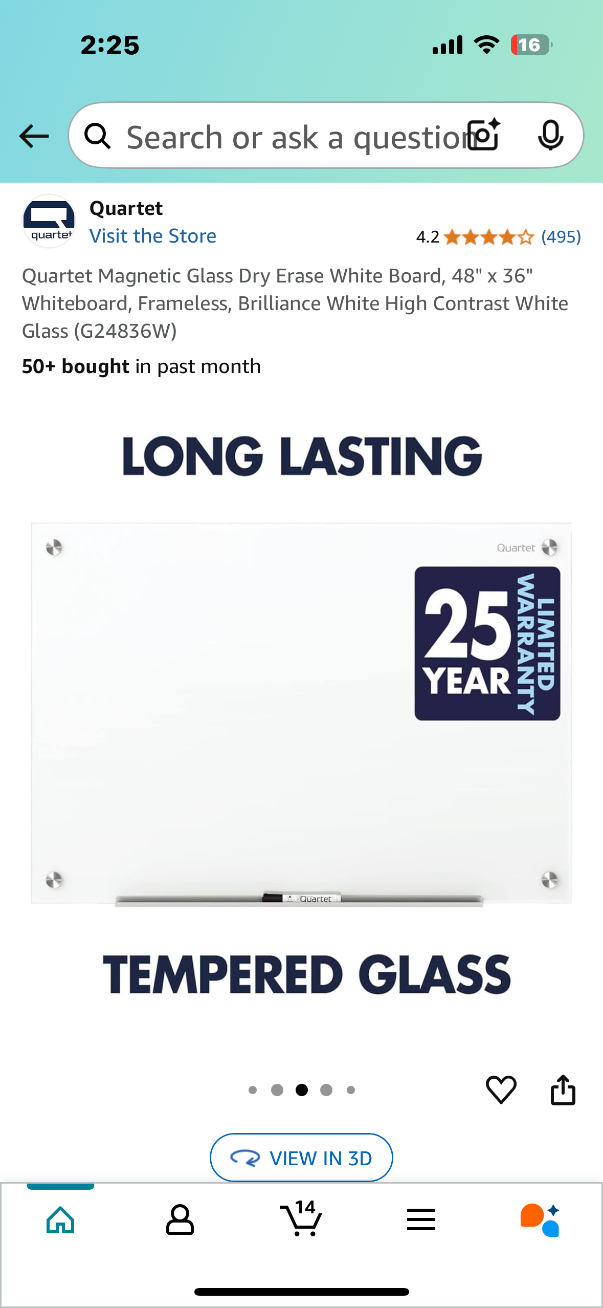 New - Quartet Magnetic Glass Dry Erase White Board, 48" x 36" Whiteboard, Frameless, Brilliance White High Contrast White Glass (G24836W) (O383)
