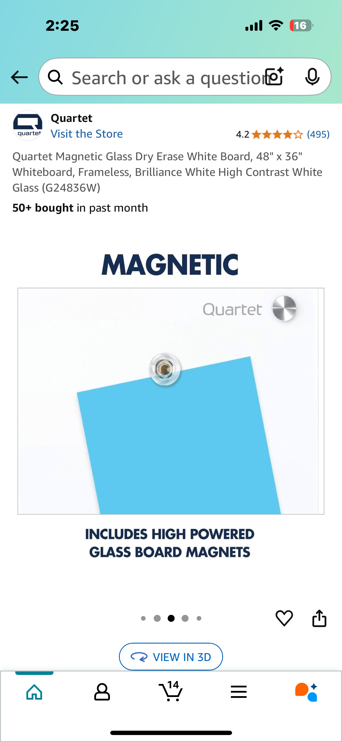 New - Quartet Magnetic Glass Dry Erase White Board, 48" x 36" Whiteboard, Frameless, Brilliance White High Contrast White Glass (G24836W) (O383)