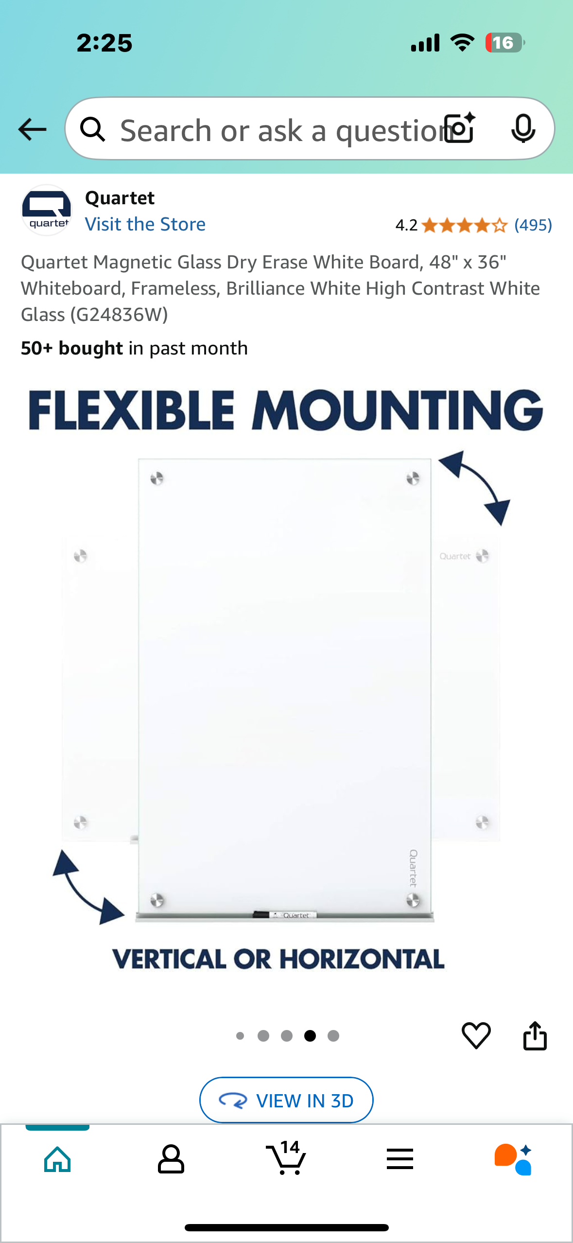 New - Quartet Magnetic Glass Dry Erase White Board, 48" x 36" Whiteboard, Frameless, Brilliance White High Contrast White Glass (G24836W) (O383)