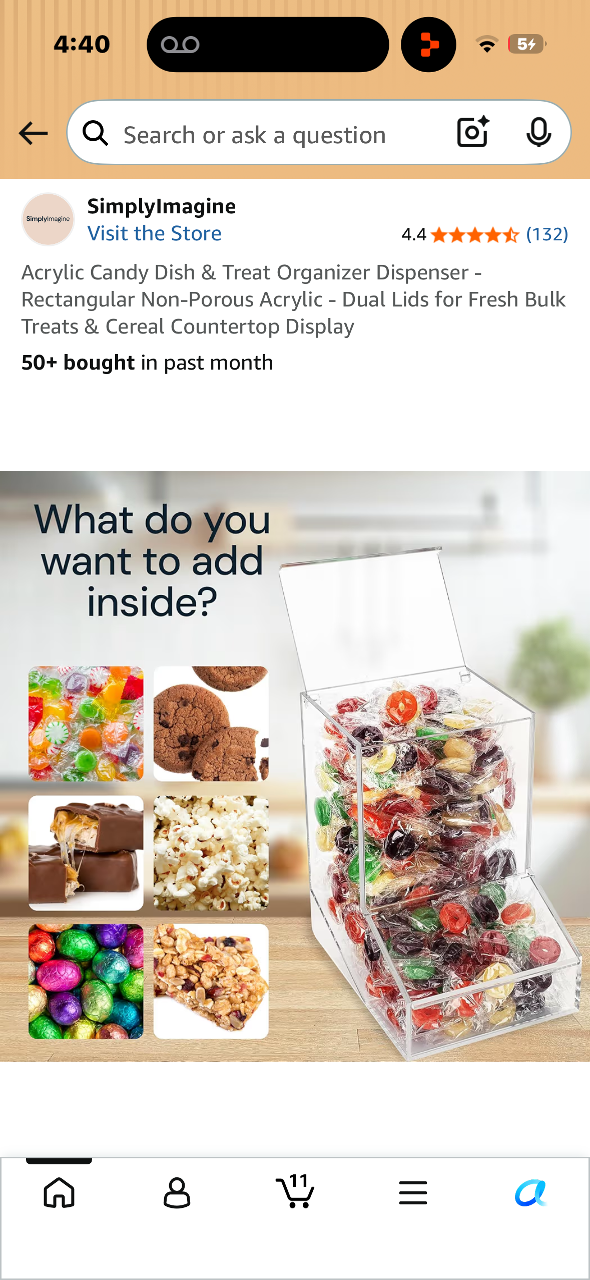 Acrylic Candy Dish & Treat Organizer Dispenser - Rectangular Non-Porous Acrylic - Dual Lids for Fresh Bulk Treats & Cereal Countertop Display