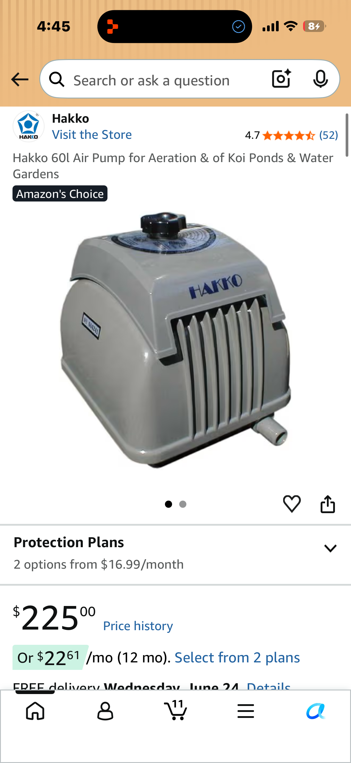 Hakko 60l Air Pump for Aeration & of Koi Ponds & Water Gardens
