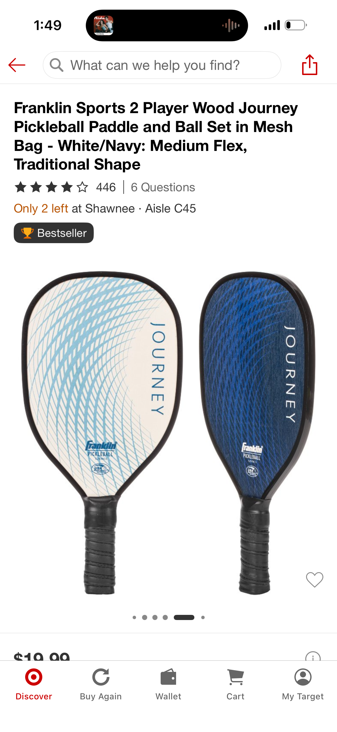 Franklin Sports 2 Player Wood Journey Pickleball Paddle and Ball Set in Mesh Bag - White/Navy: Medium Flex, Traditional Shape
