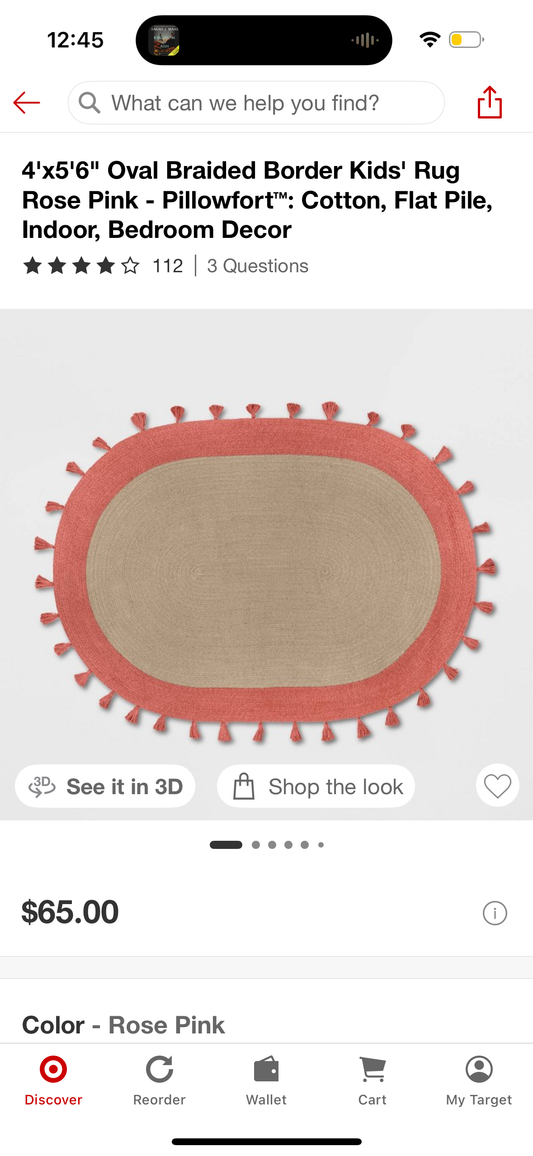 4'x5'6" Oval Braided Border Kids' Rug Rose Pink - Pillowfort™: Cotton, Flat Pile, Indoor, Bedroom Decor